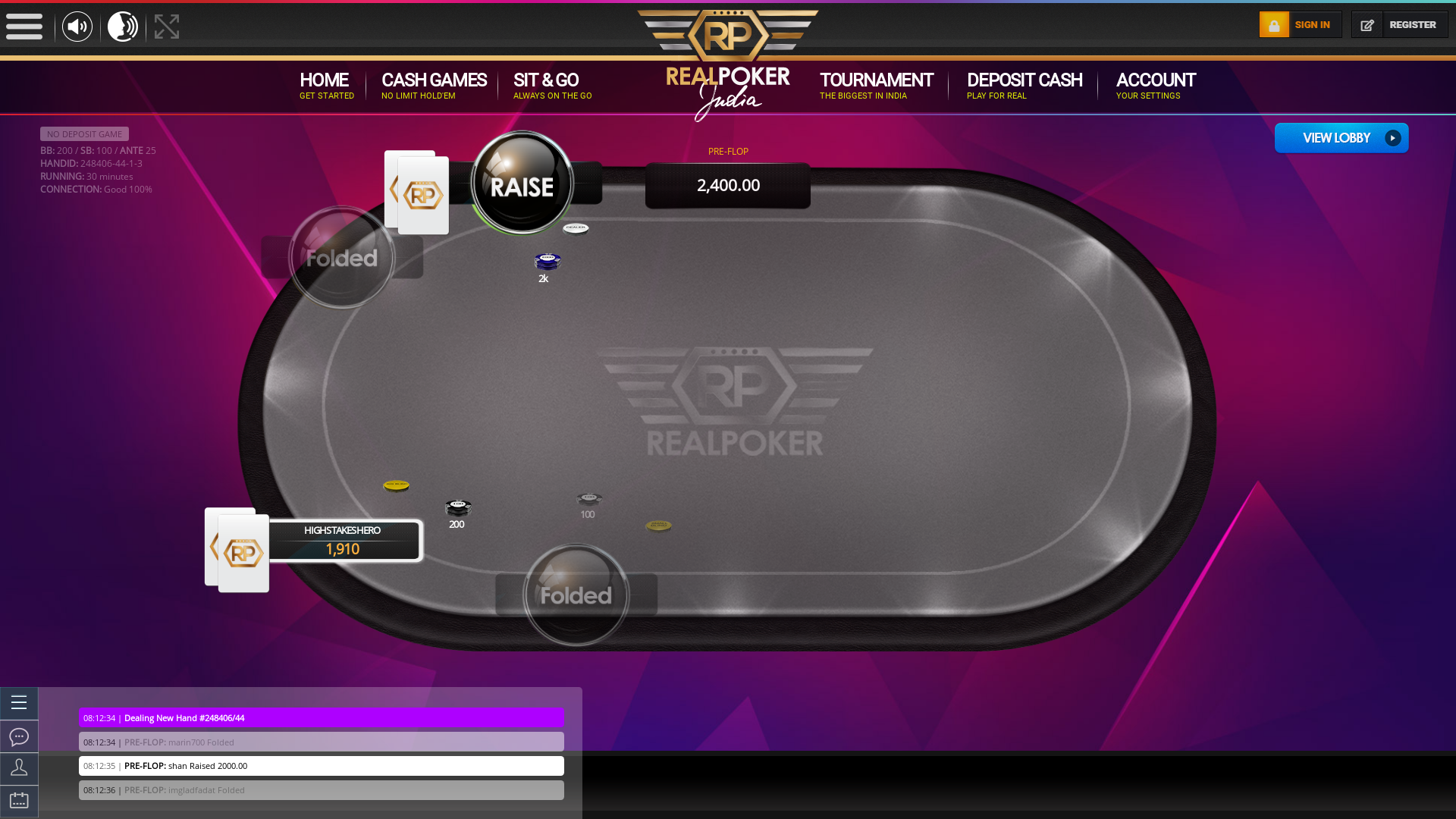 10 player texas holdem table at real poker with the table id 248406
