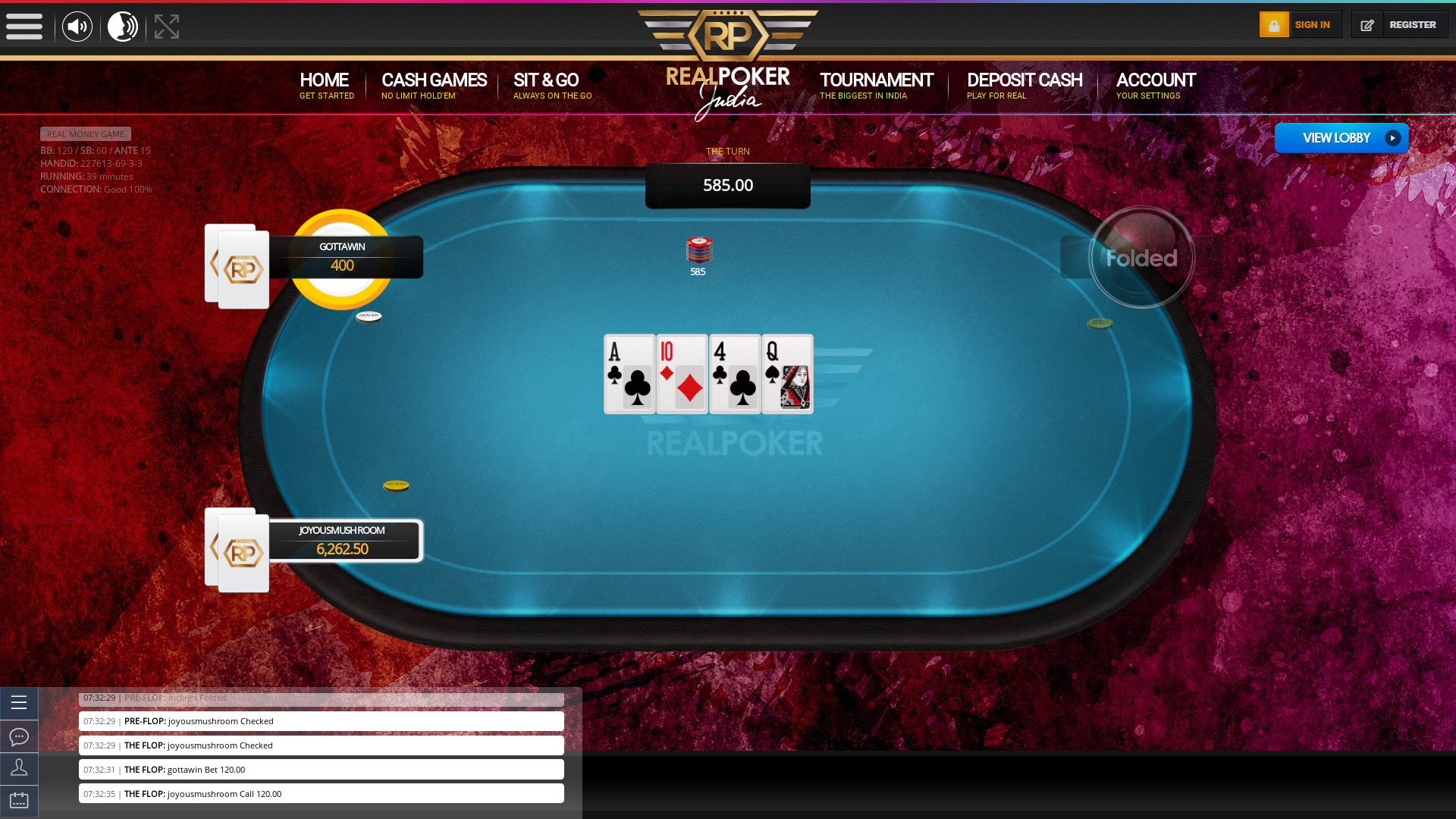 Indian online poker on a 10 player table in the 39th minute match up