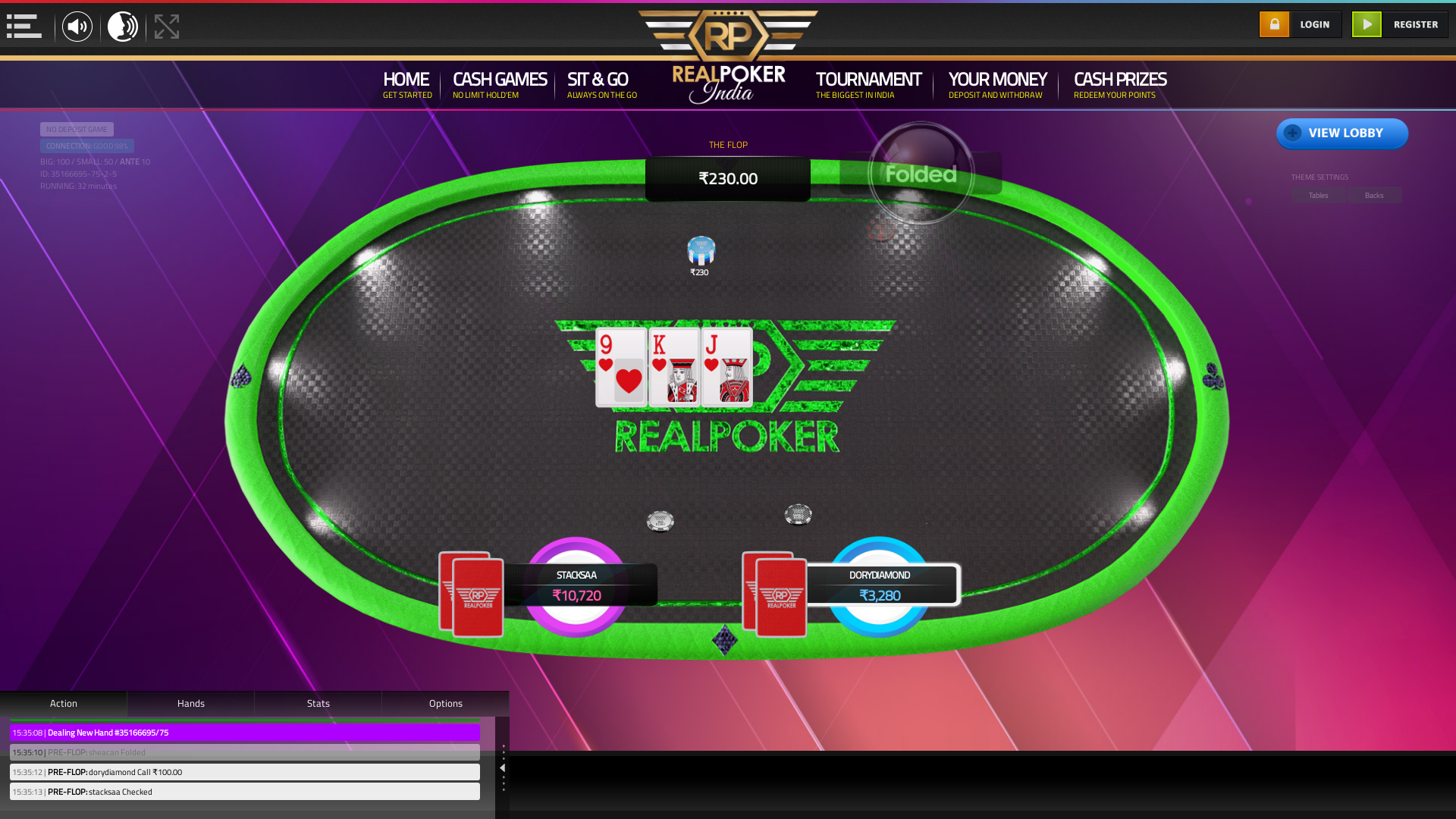 indian poker on a 10 player table in the 32nd minute
