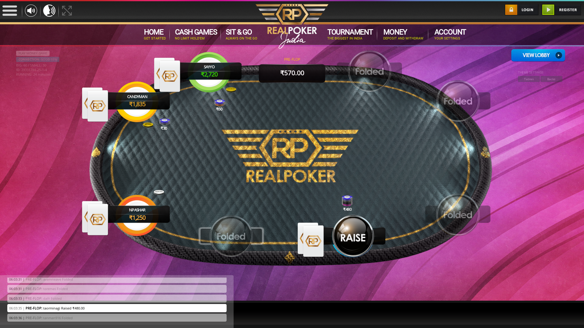 Real poker 10 player table in the 24th minute of the match